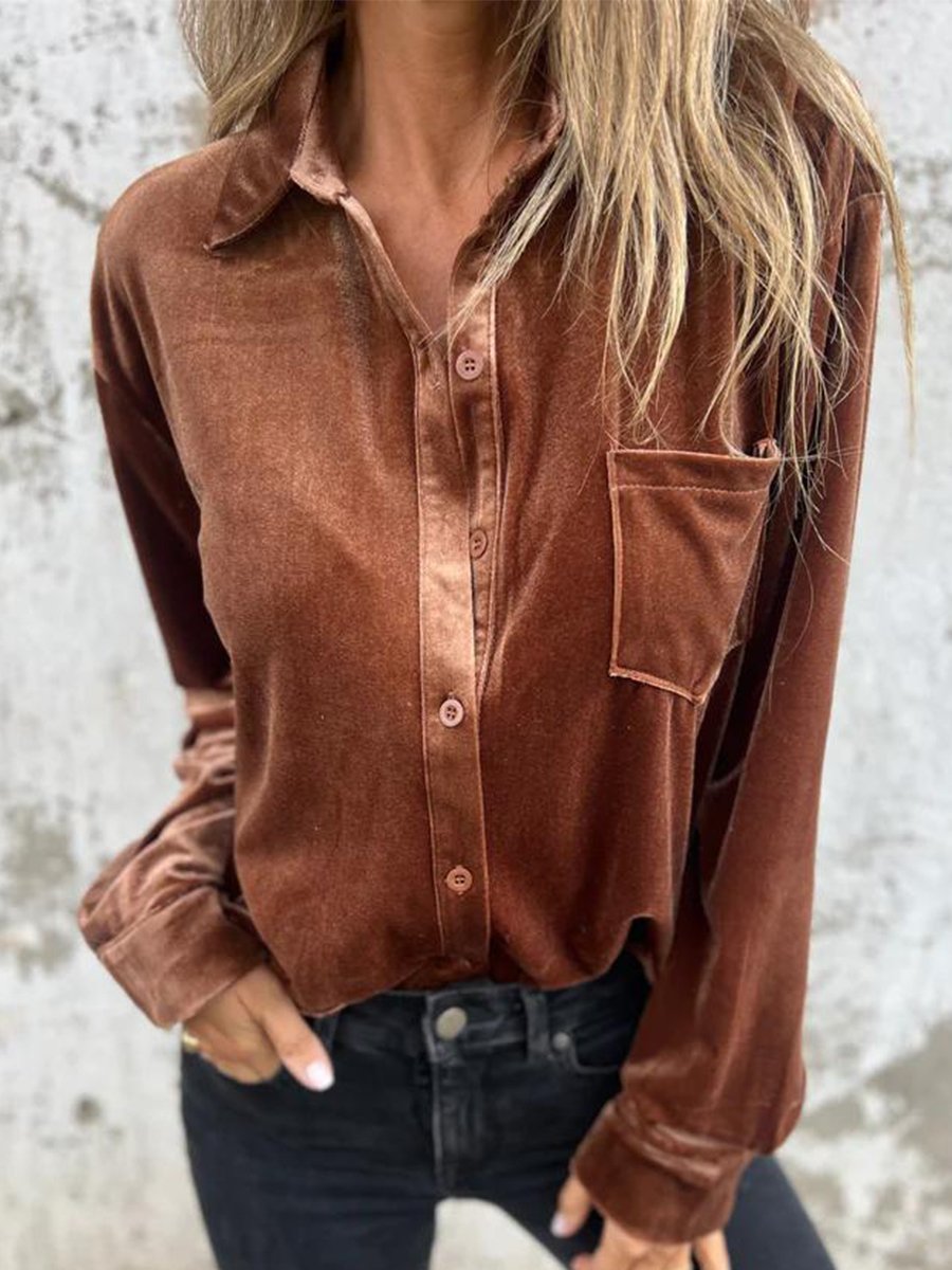 Casual Chic: Velvet Long-Sleeve Shirt