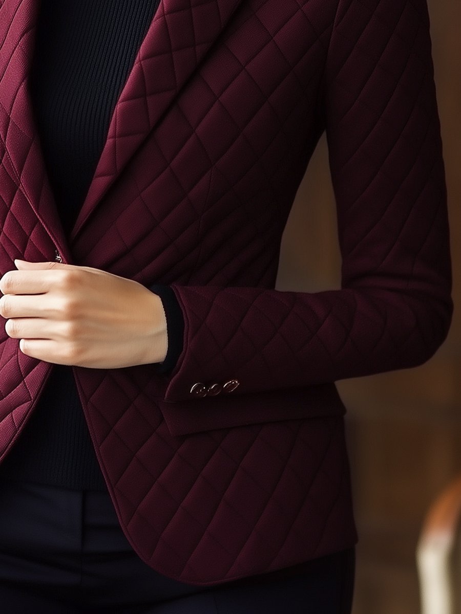 Elegant Burgundy Quilted Blazer for Winter