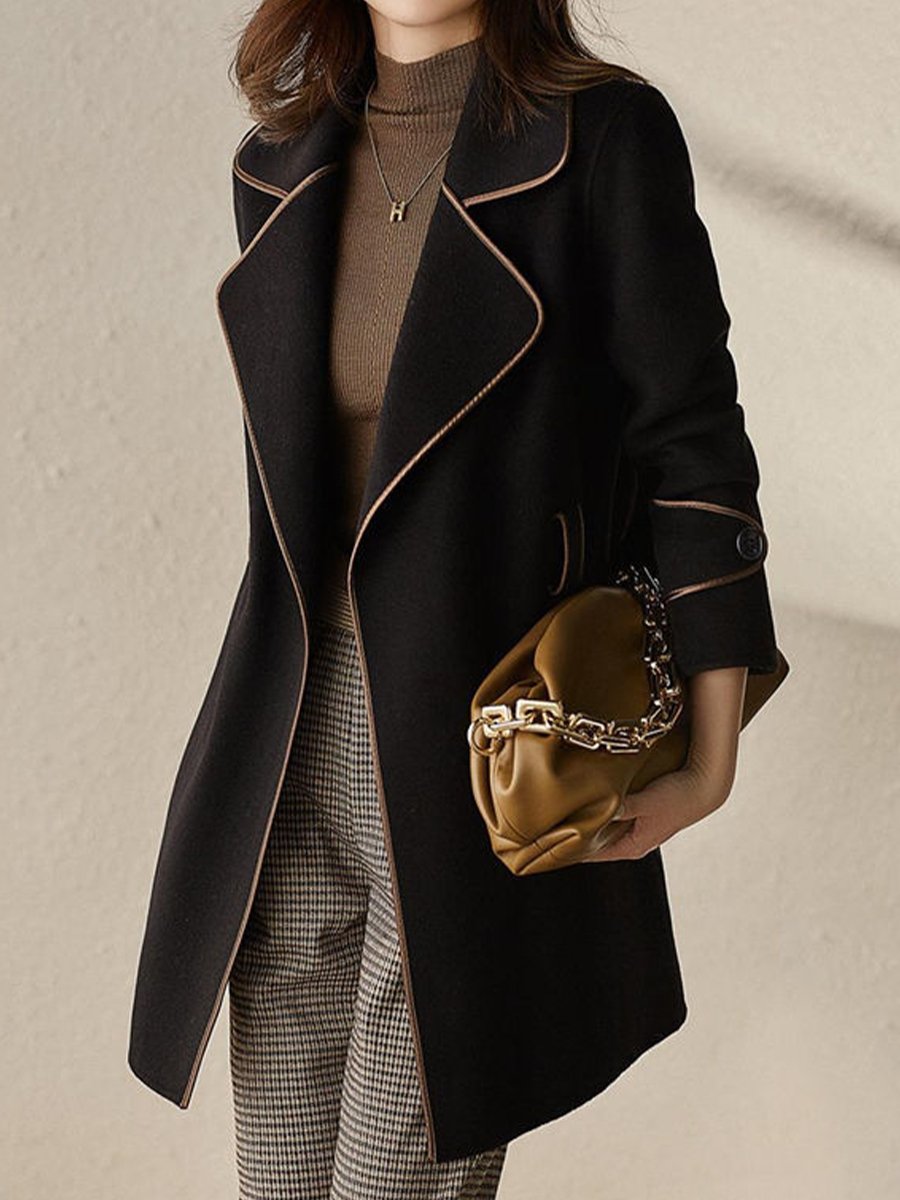 Chic Contrast-Trim Coat with Belt