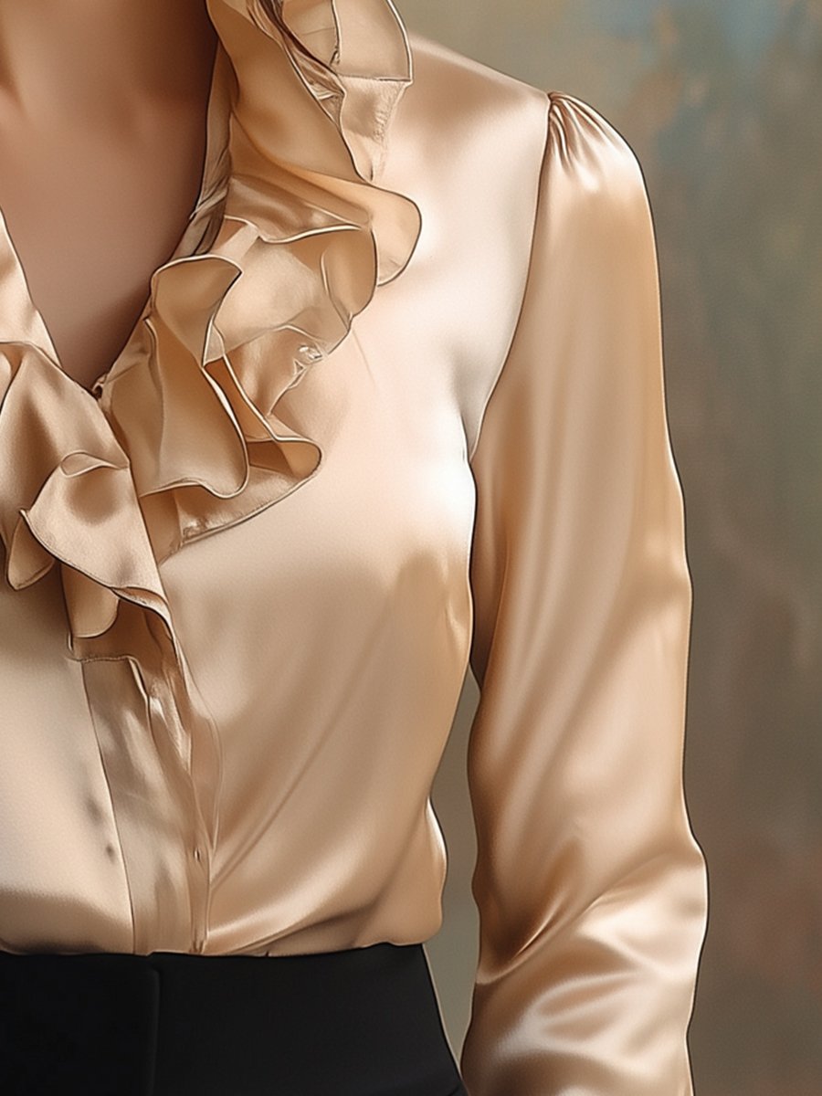 Elegant Satin Blouse with Romantic Ruffled Collar