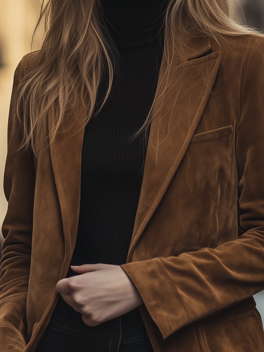 Vintage Brown Suede Blazer with Classic Tailoring