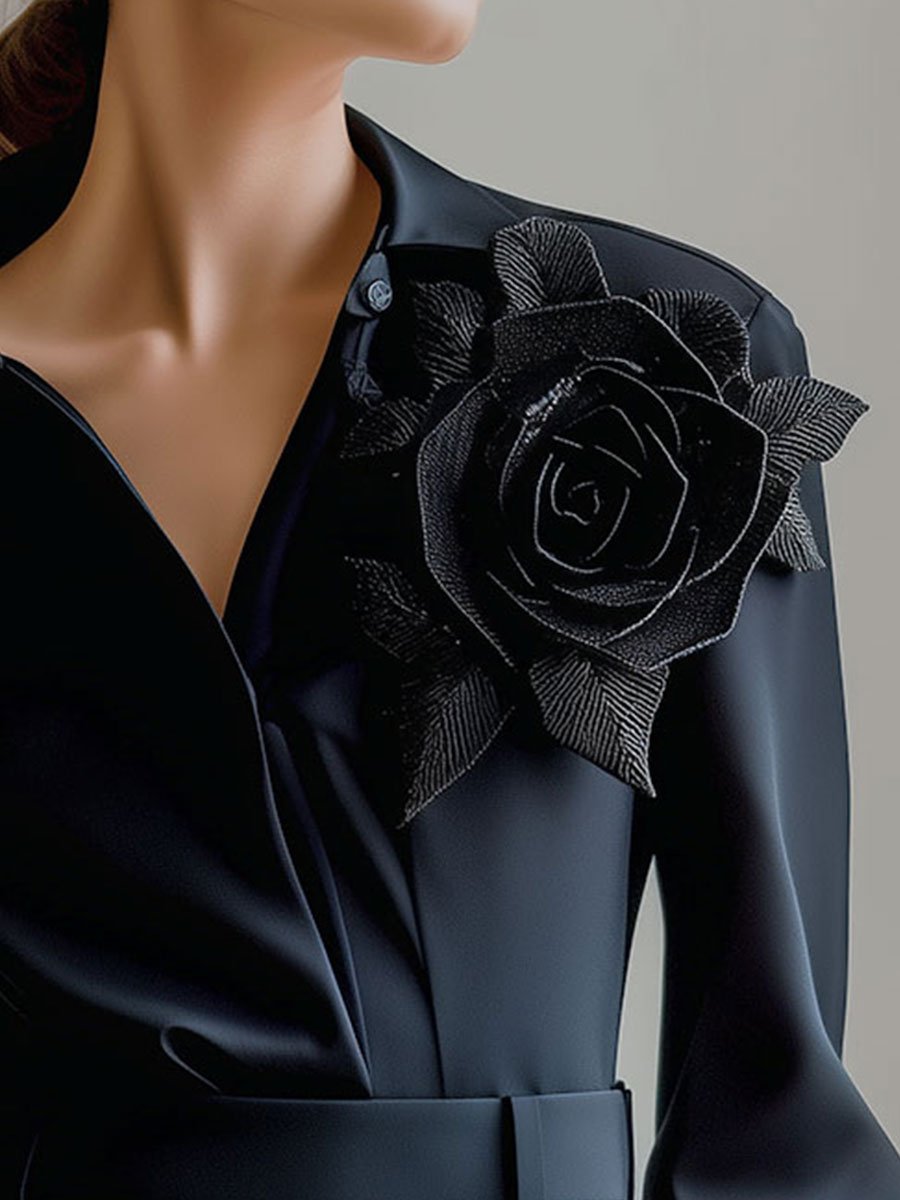 Black Rose Embellished Statement Blouse