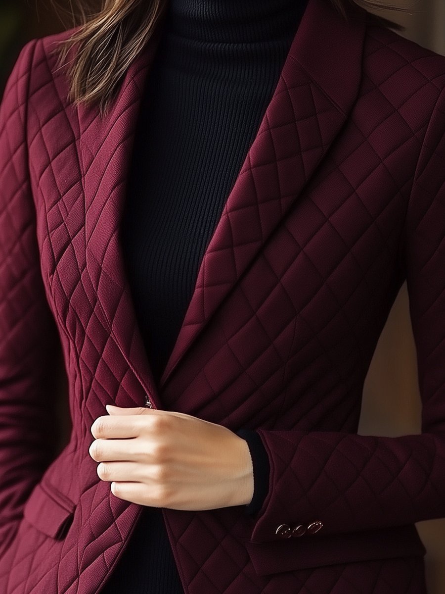 Elegant Burgundy Quilted Blazer for Winter