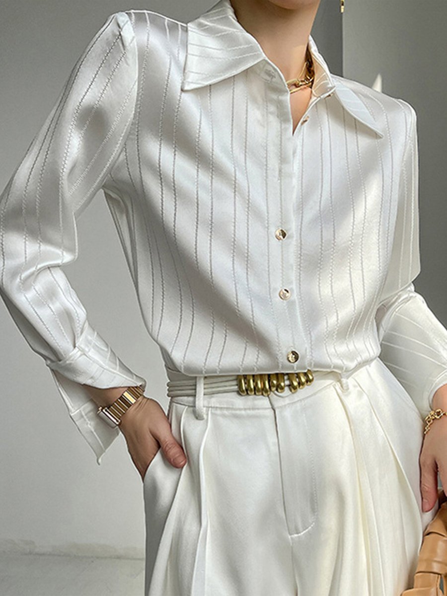 Elegant White Striped Satin Shirt