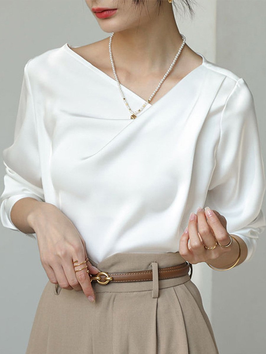 Elegant Draped Blouse with Asymmetrical Neckline