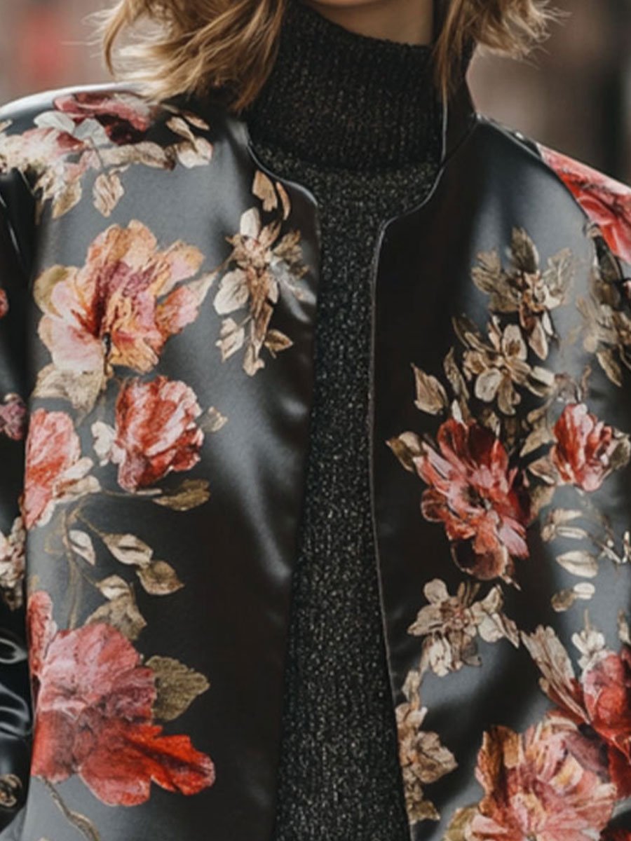 Night Garden Satin Jacket with Vintage Floral Print