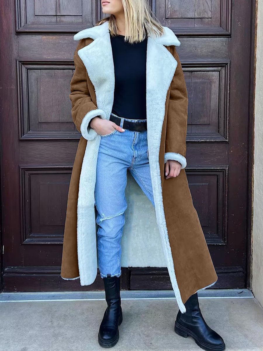 Cozy Shearling-Lined Fake Fur Fleece Coat
