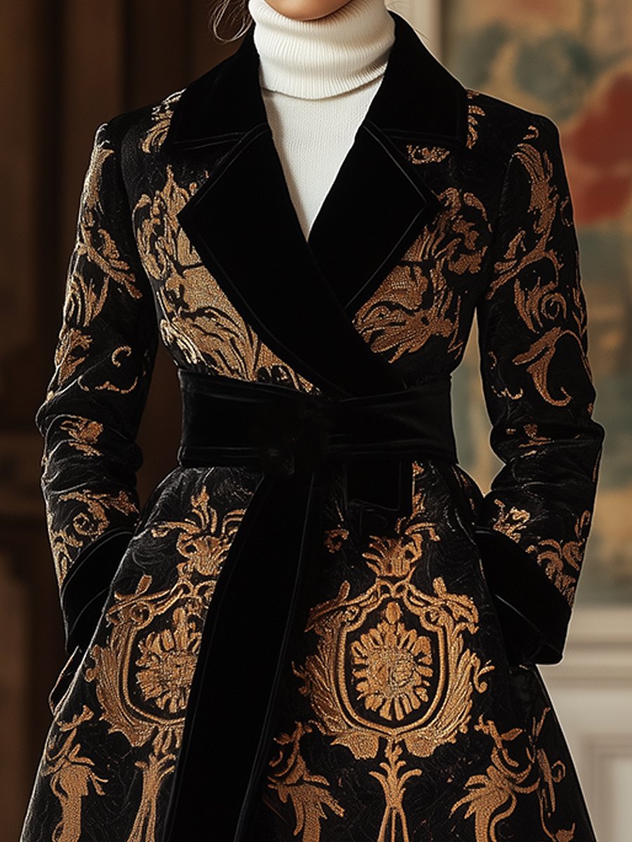 Elegant Coat with Gold Baroque Patterns