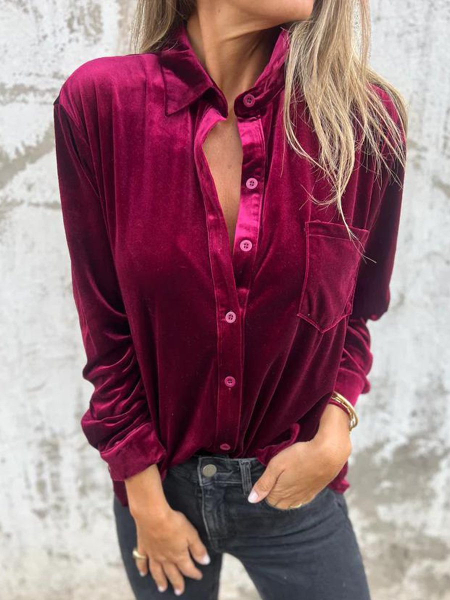 Casual Chic: Velvet Long-Sleeve Shirt