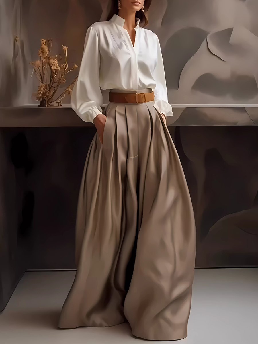 Chic Plain Wide-Leg Trousers