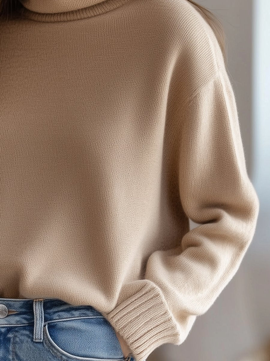 Soft Beige Turtleneck Sweater in Luxe Cashmere Blend