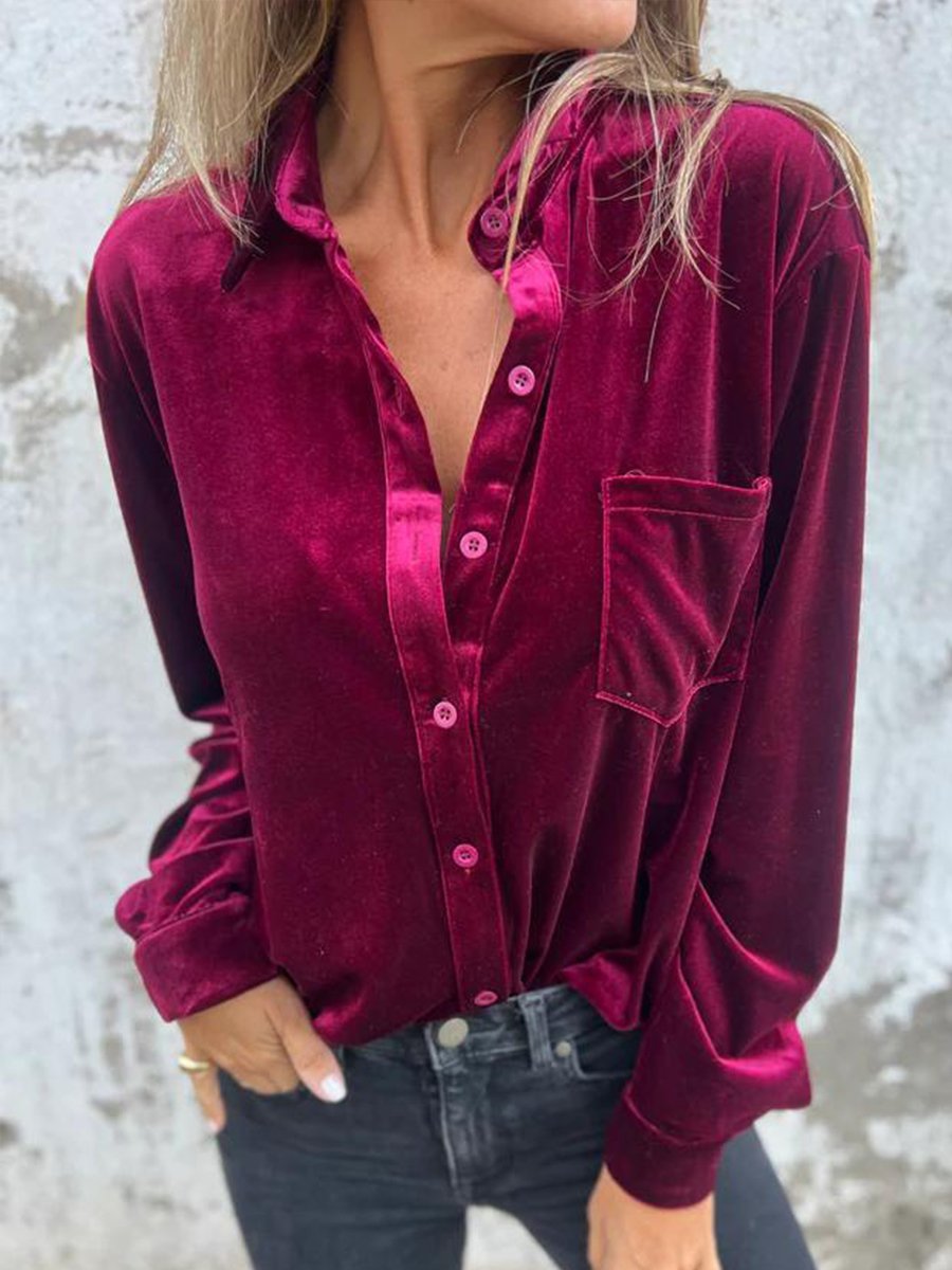 Casual Chic: Velvet Long-Sleeve Shirt