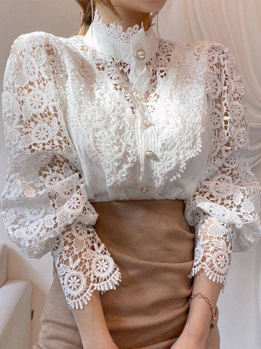 Vintage-Inspired Lace Blouse with Pearl Button Details