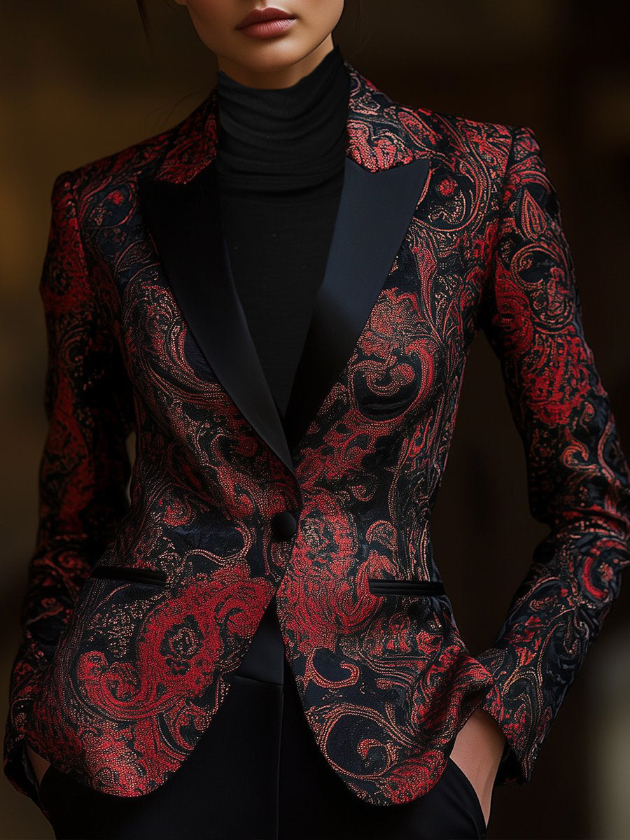 Urban Elegance Paisley Pattern Satin Printed Blazer