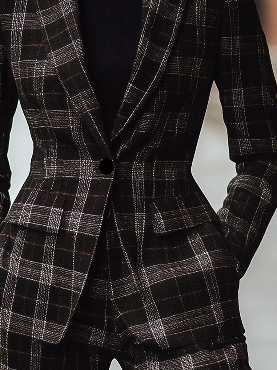 Black and Grey Plaid Blazer with Modern Tailoring