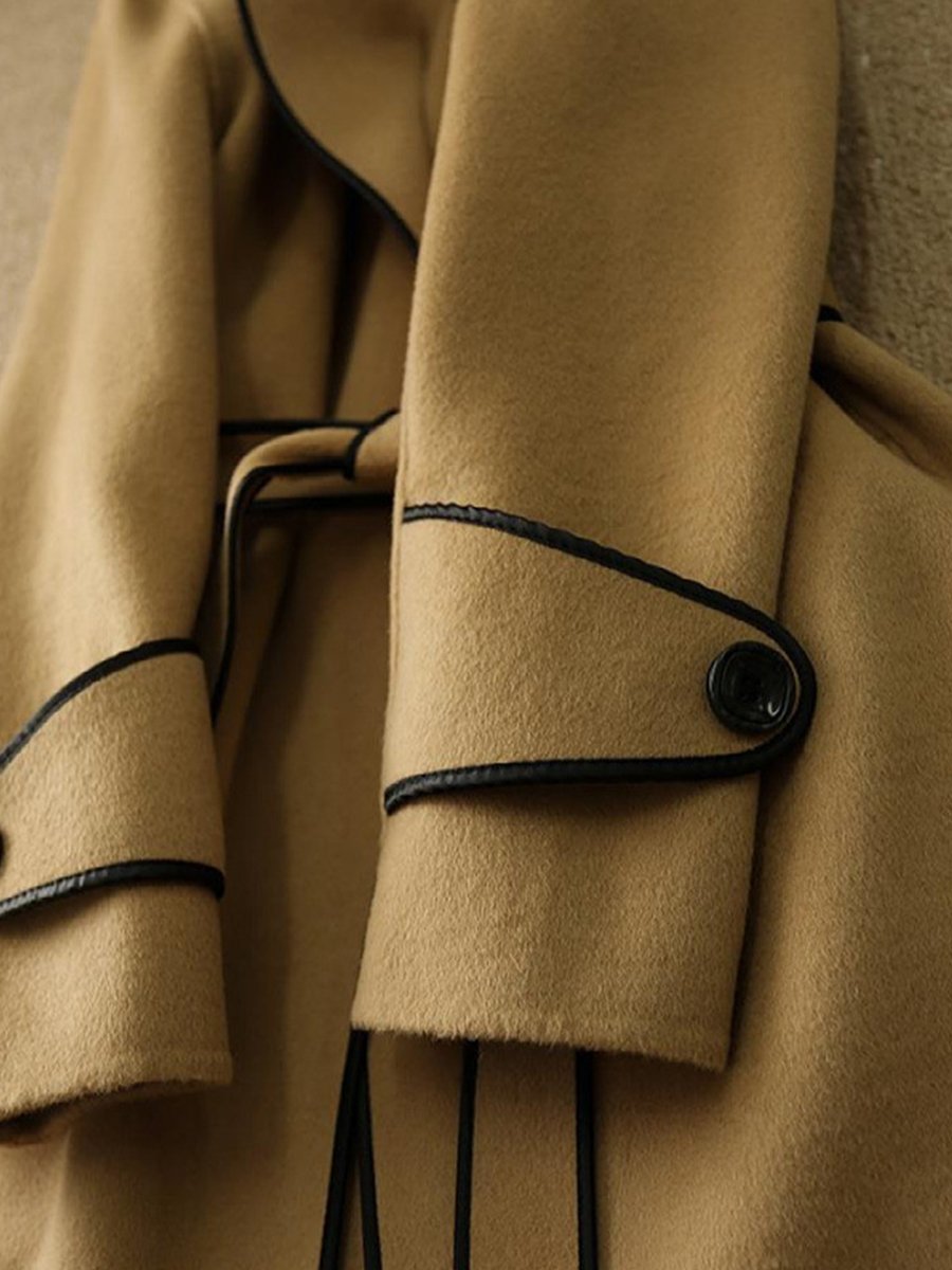 Chic Contrast-Trim Coat with Belt