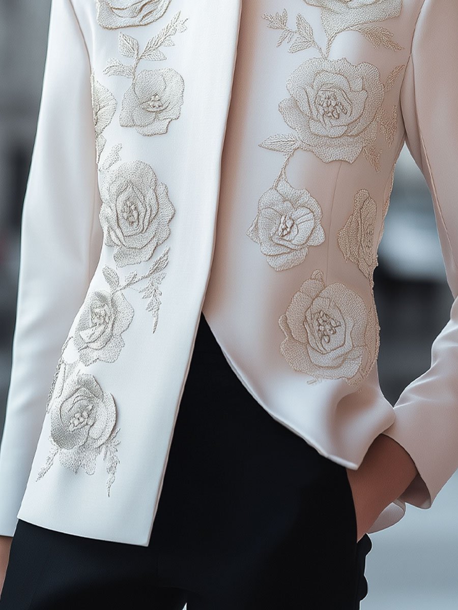 Ivory Floral Embroidered Jacket with Modern Elegance