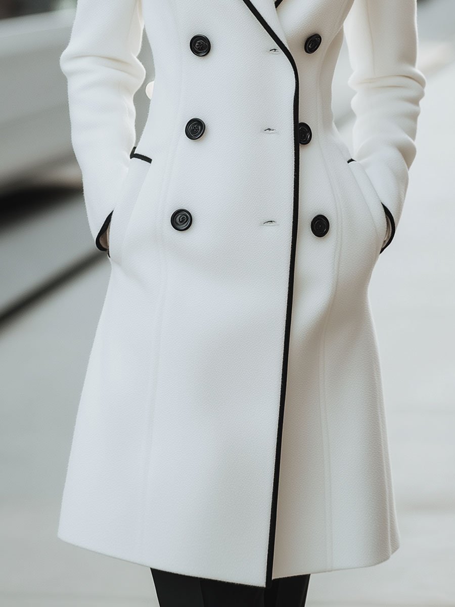 Elegant Contrast-Trimmed Double-Breasted Coat