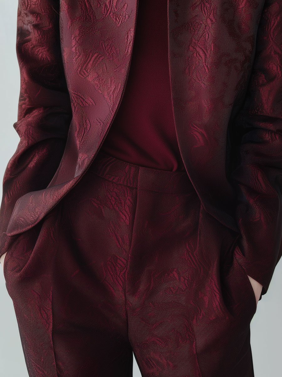 Elegant Burgundy Jacquard Jacket