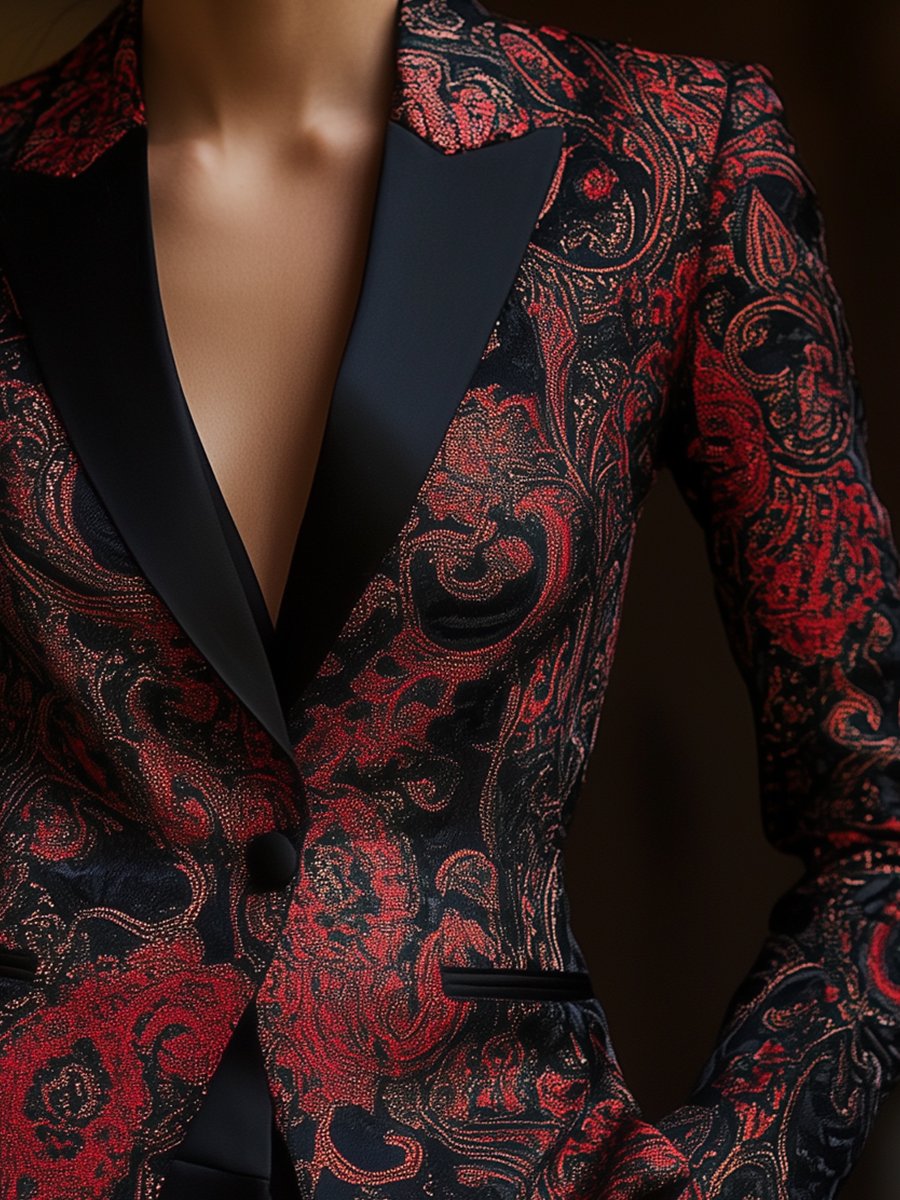 Urban Elegance Paisley Pattern Satin Printed Blazer