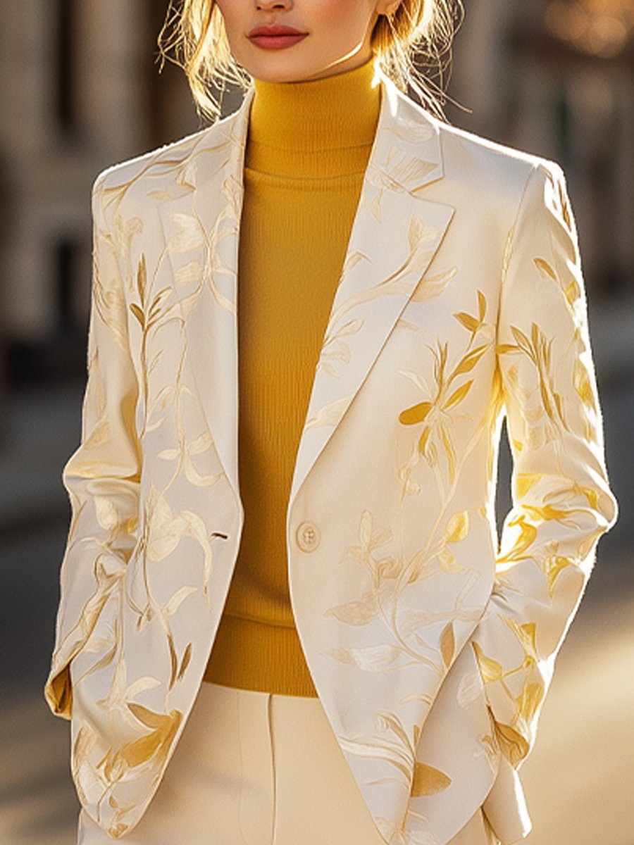 Stylish Cream Suit with Subtle Golden Floral Accents