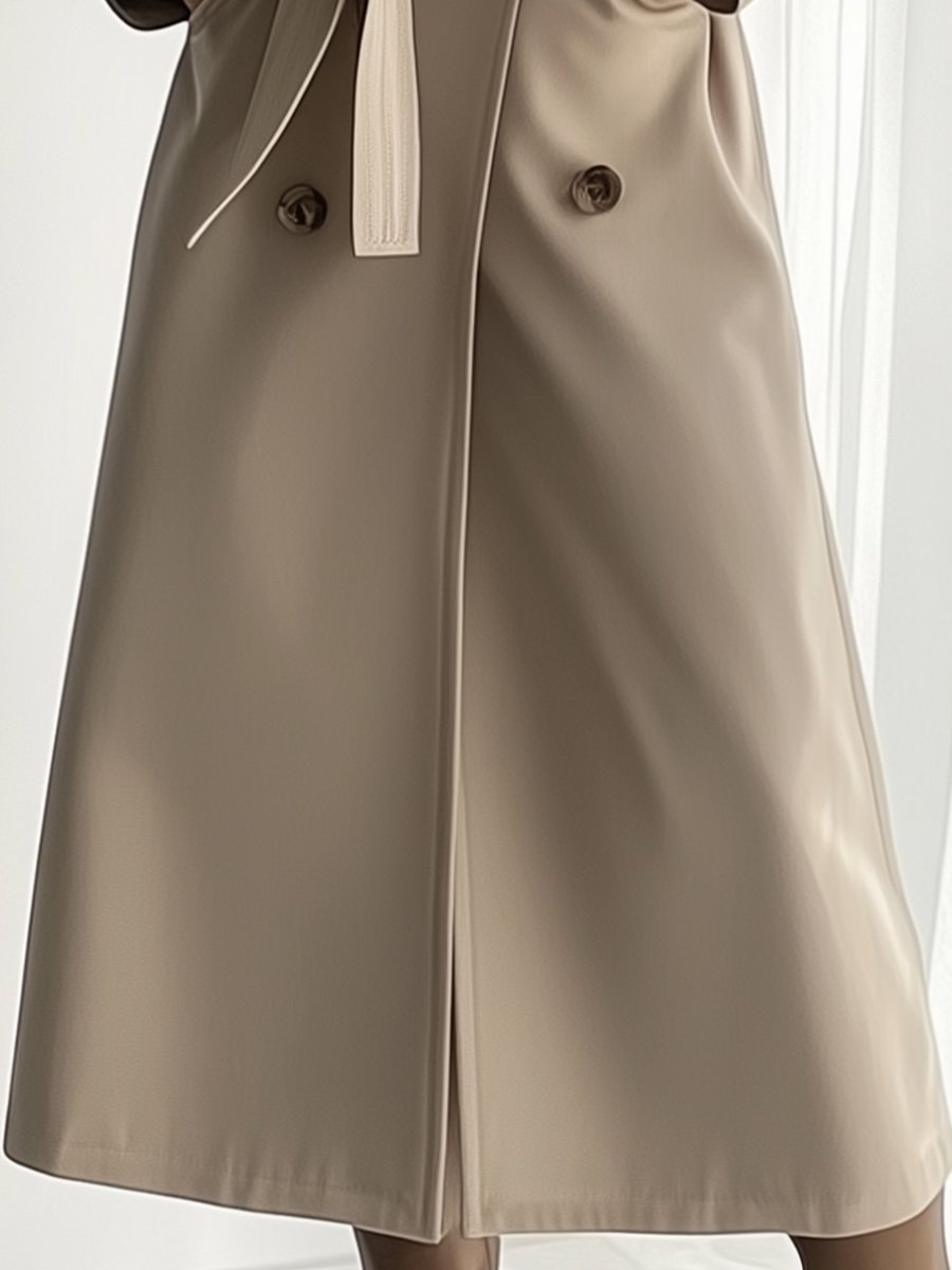 Classic Double-Breasted Belted Trench Coat In Beige