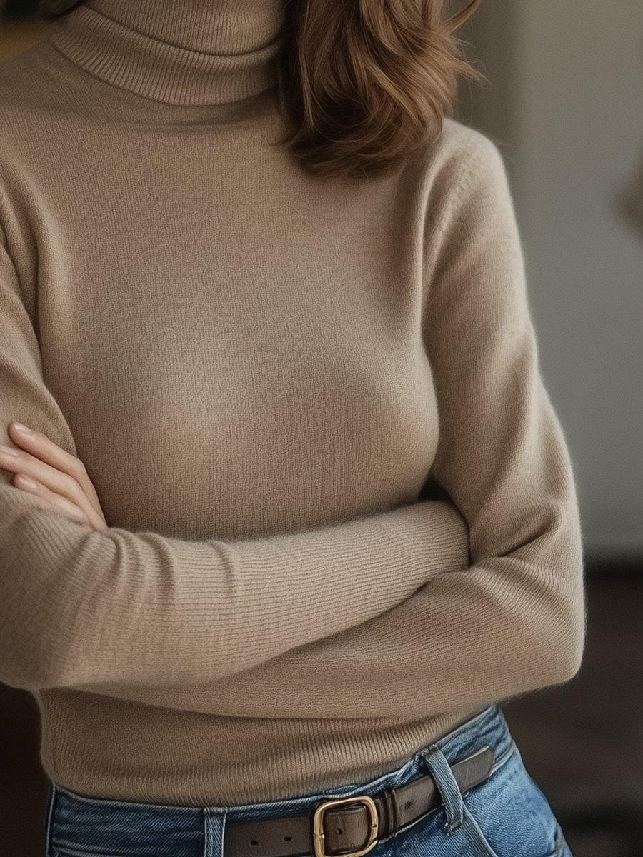 Classic Taupe Turtleneck Sweater with a Refined Silhouette