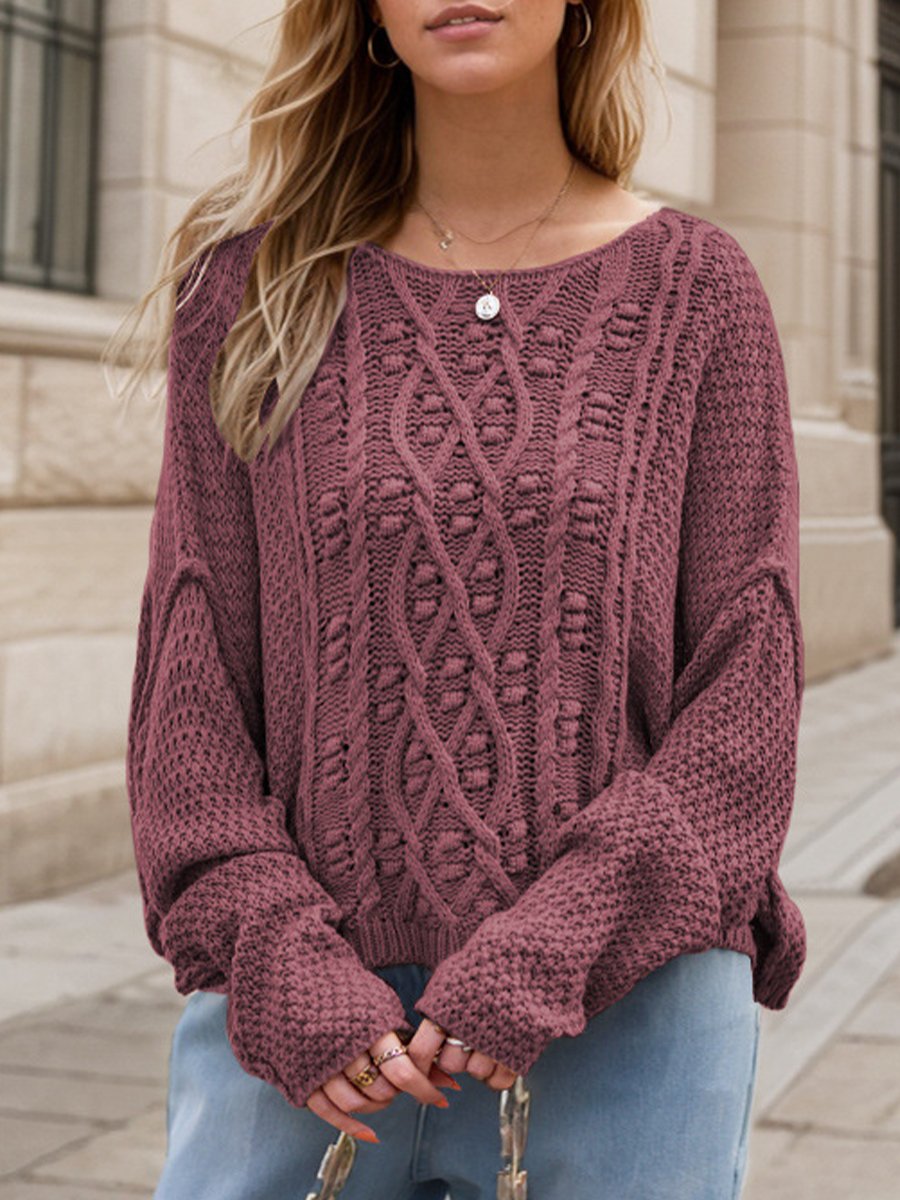 Round Neck Twisted Loose Pullover Sweater