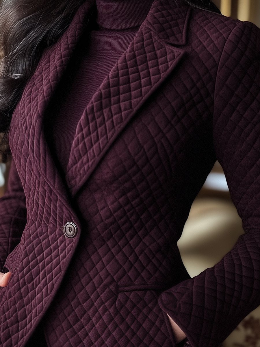 Textured Burgundy Quilted Blazer with Tailored Fit