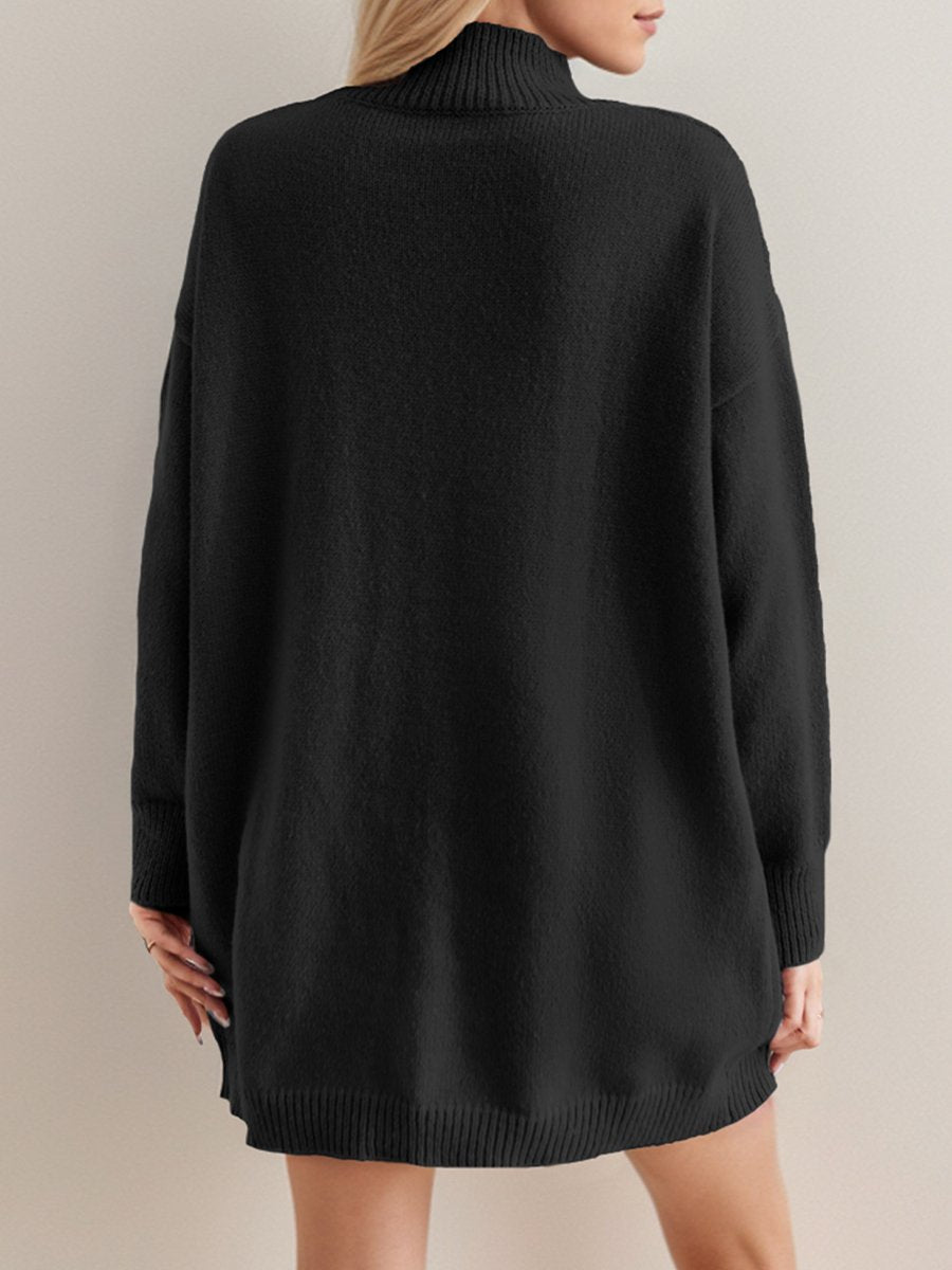 Chic Solid Color Half Turtleneck Side-Slit Pullover Sweater