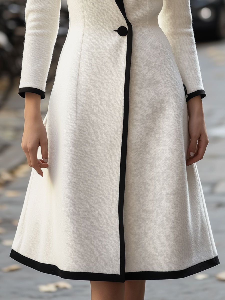 Timeless Black Trim White Coat Dress