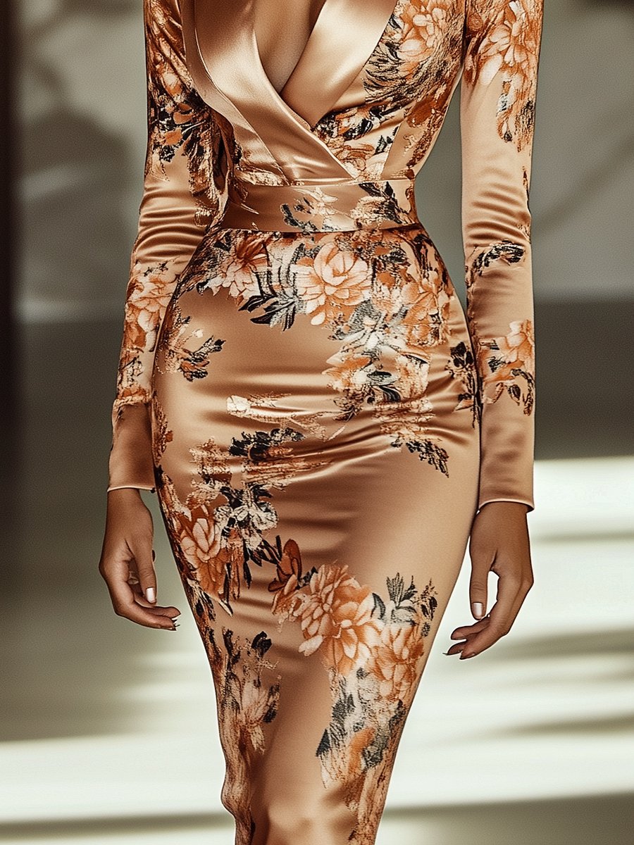 Floral Satin Printed Bodycon Dress