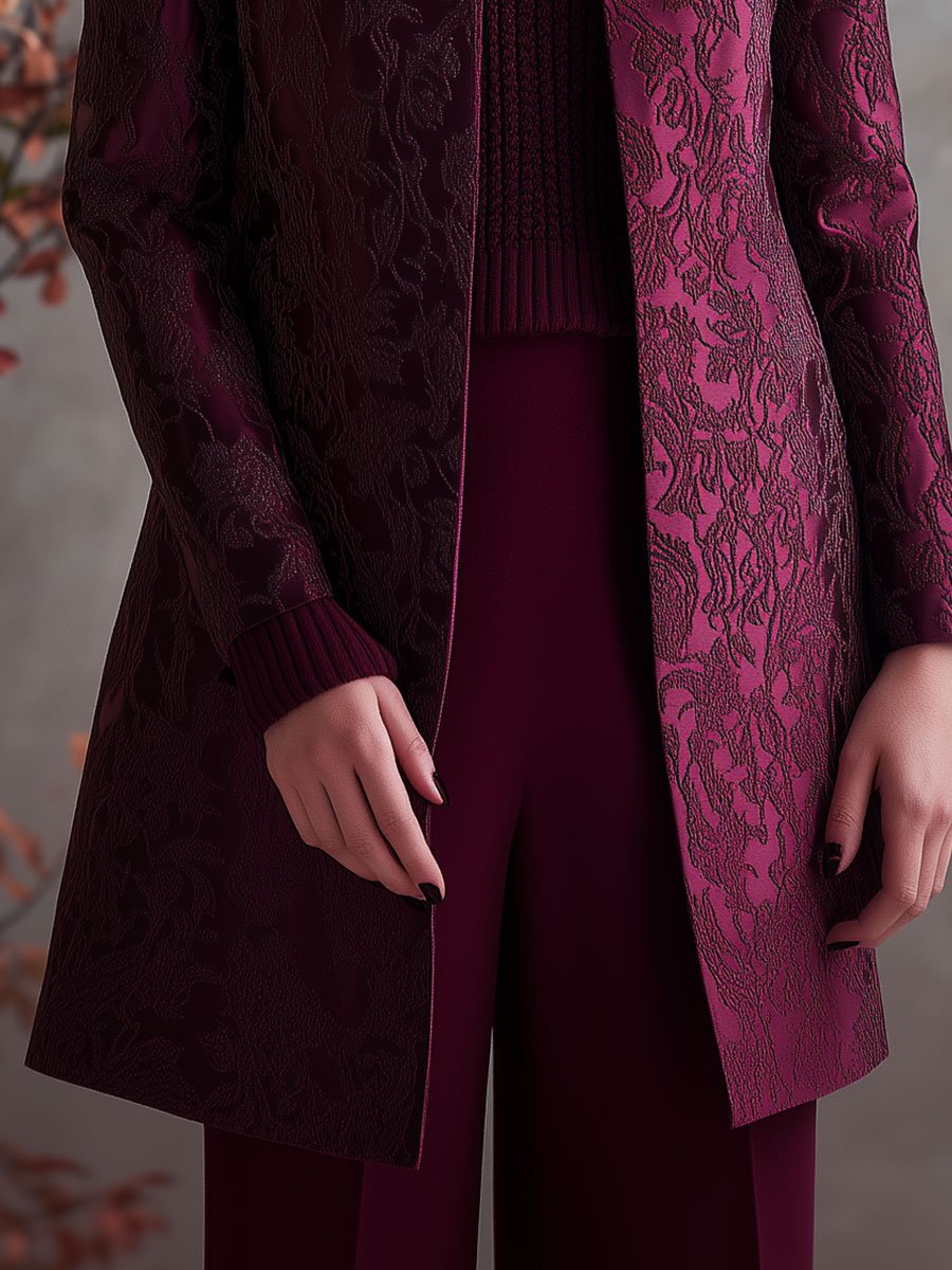 Classic Burgundy Jacquard Coat