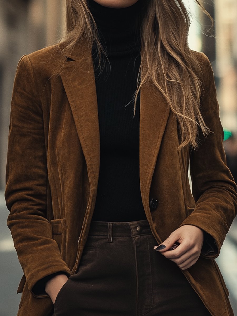 Chic Brown Suede Blazer with Classic Tailoring