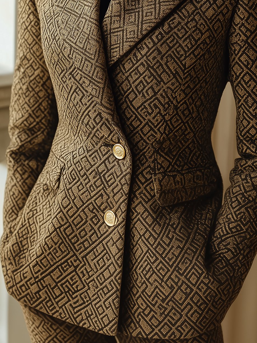 Geometric Patterned Double-Breasted Blazer