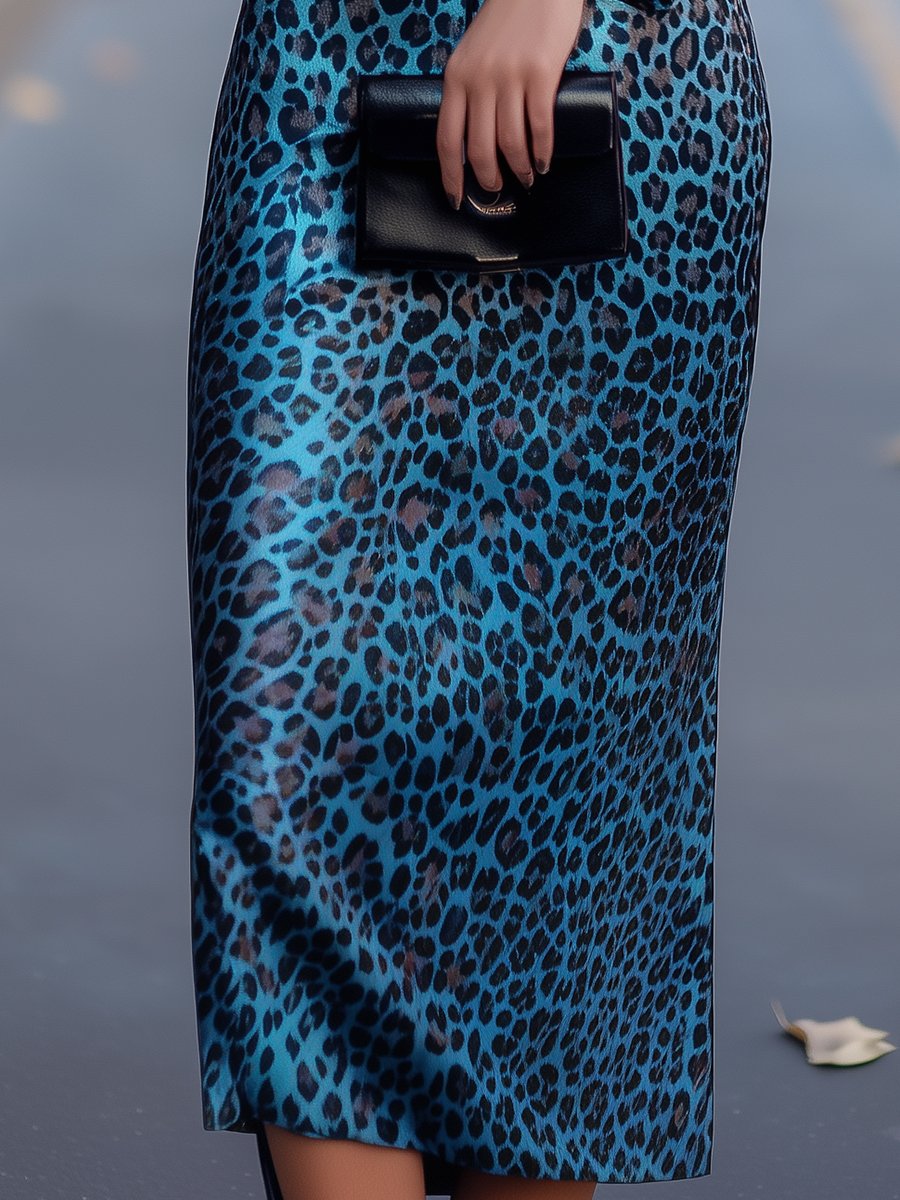 Electric Blue Leopard Satin Dress